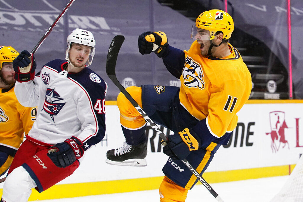 APTOPIX Blue Jackets Predators Hockey